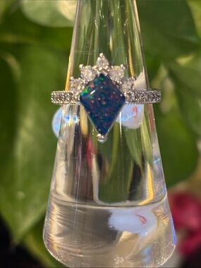 Blue Opal Diamond Accent Ring